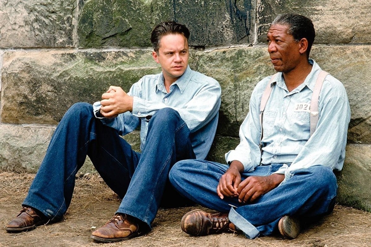 Tim Robbins and Morgan Freeman in a still from The Shawshank Redemption, one of the great films about escape. Photo: Courtesy of Park Circus/Warner Bros.