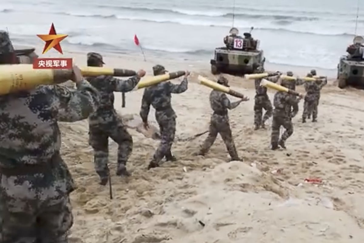 Footage from a PLA landing drill in June. The Chinese military is reportedly planning another large-scale simulated invasion exercise this month. Photo: Handout