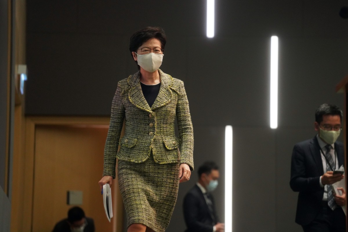 Chief Executive Carrie Lam meets the press before her cabinet meeting on Tuesday. Photo: Winson Wong