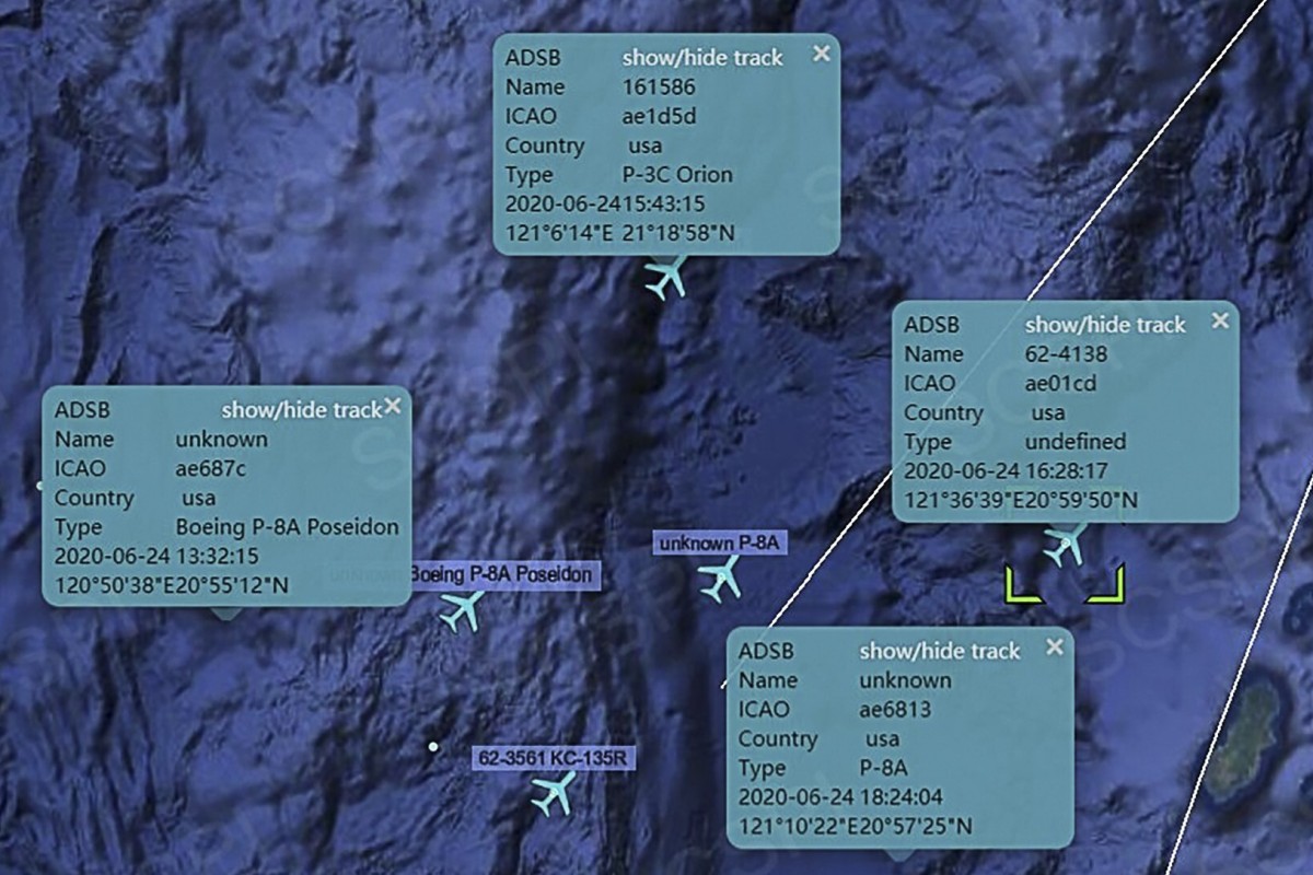 An extract from the South China Sea Probing Initiative report from June 24, when it says it recorded four US surveillance aircraft operating near the strategic Bashi Channel. Photo: SCS Probing Initiative
