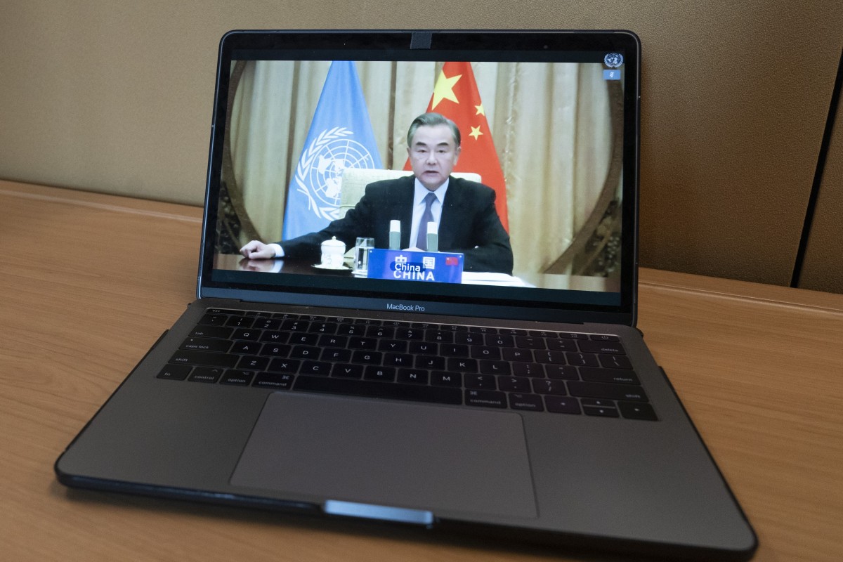 Chinese Foreign Minister Wang Yi makes a virtual address to the UN on Thursday. Photo: AP