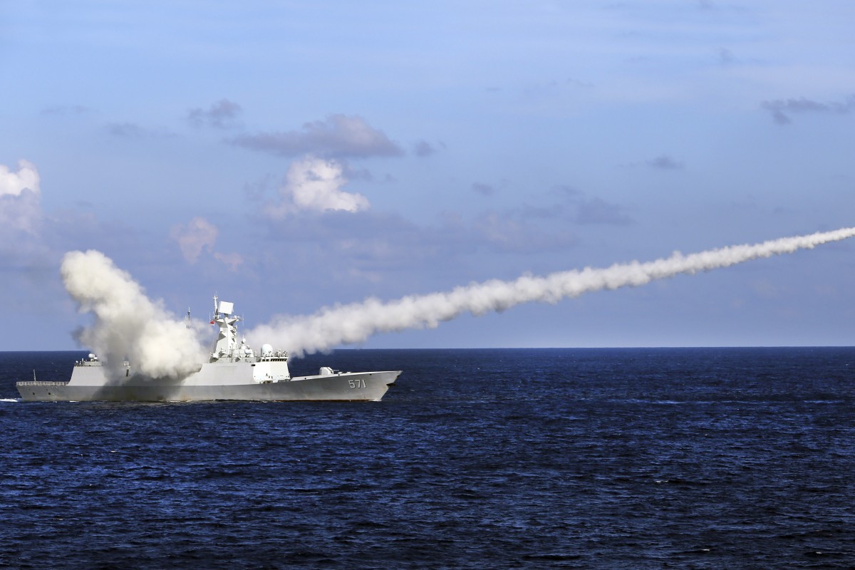 Chinese warship the Yuncheng launches an anti-ship missile during an exercise in waters near Hainan and the Paracel islands in 2016. China has again held military drills near the Paracels. Photo: AP