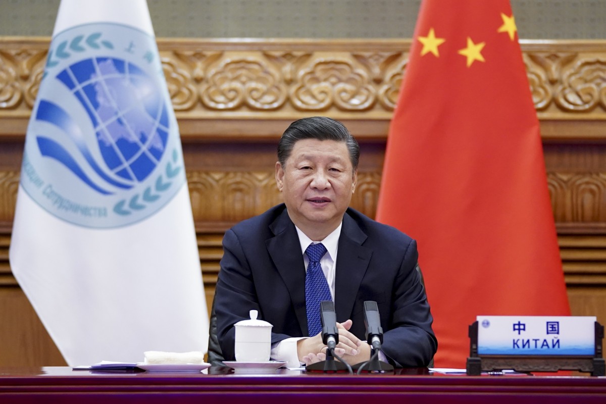 President Xi Jinping addresses the Shanghai Cooperation Organisation summit via video link from Beijing on Tuesday. Photo: Xinhua