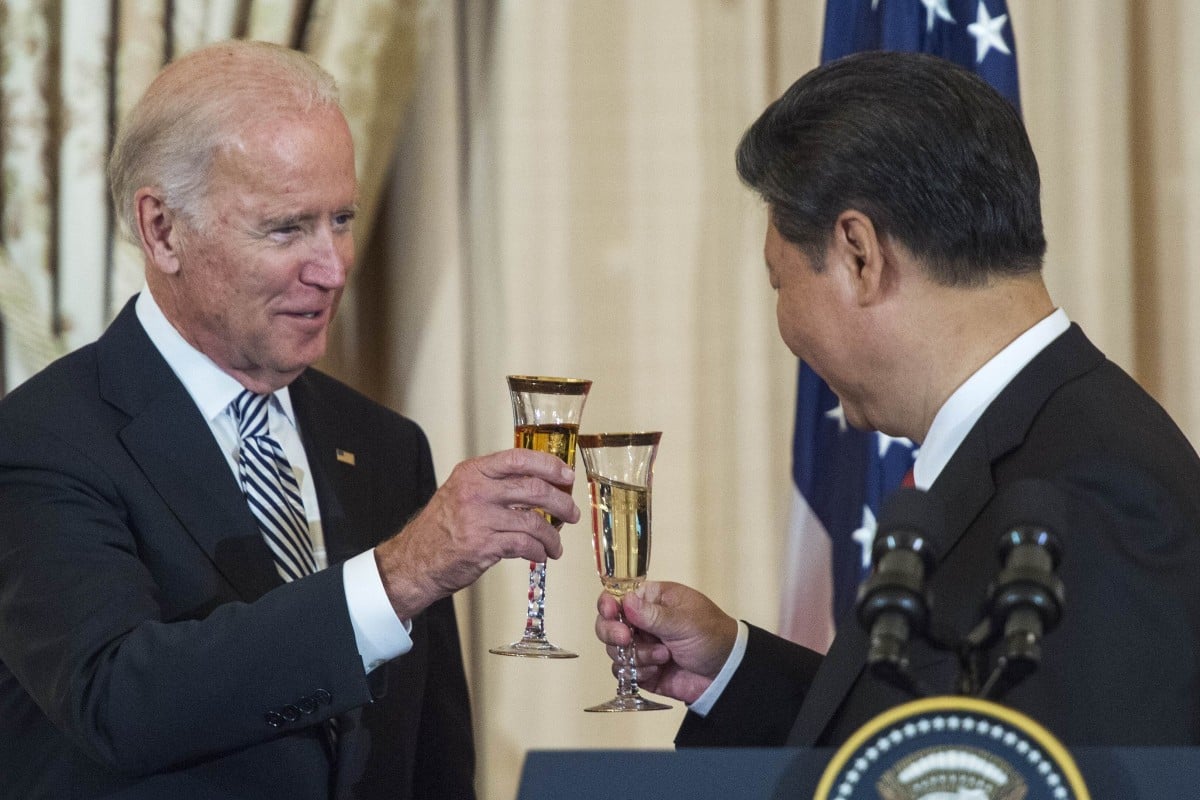 Joe Biden, when he was US vice-president, and Chinese leader Xi Jinping raise a toast in Washington in 2015. Xi has congratulated Biden on his election victory. Photo: AFP