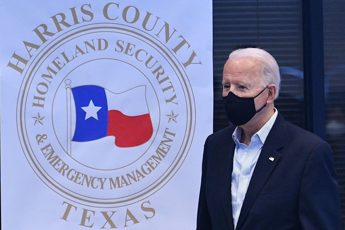 US President Joe Biden at the Harris County Emergency Operations Centre in Houston, Texas on Friday. Photo: AFP