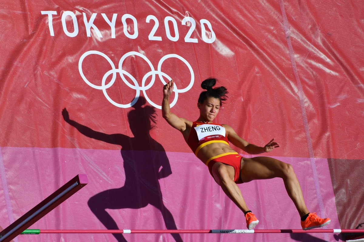 China’s Zheng Ninali competes in the heptathlon high jump during the Tokyo 2020 Olympic Games at the Olympic Stadium. Zheng is China’s first naturalised Olympian. Photo: AFP