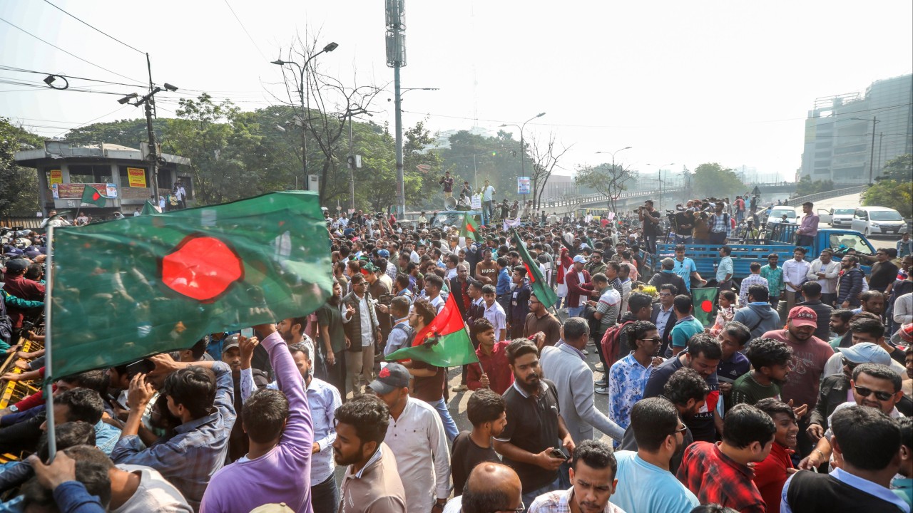Bangladesh Nationalist Party supporters march in protest of attacks in India