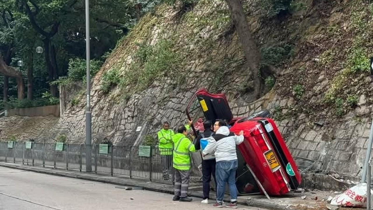 Hong Kong taxi driver, 72, injured after veering into pavement