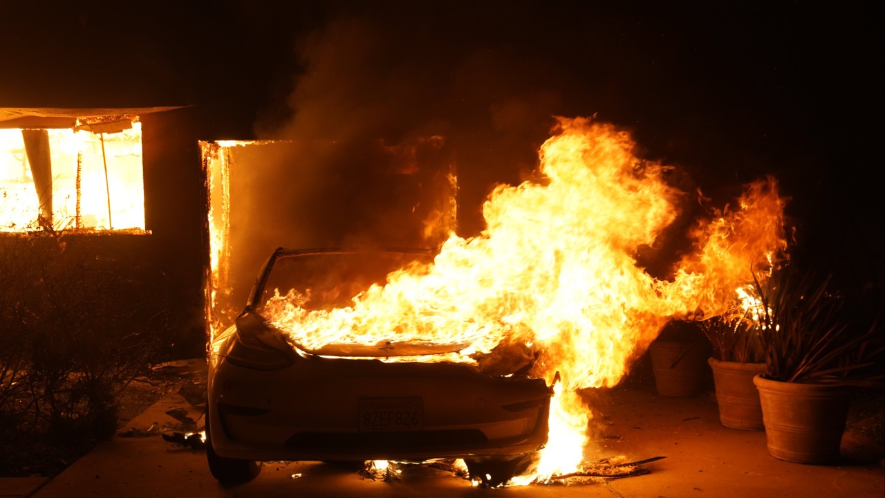 In Los Angeles, burning Teslas add to toxic mix of pollution delaying return of fire evacuees