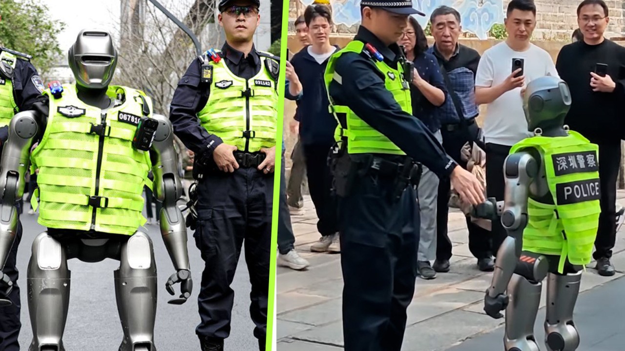 China police robot patrols streets, capturing public attention, bringing sci-fi to life
