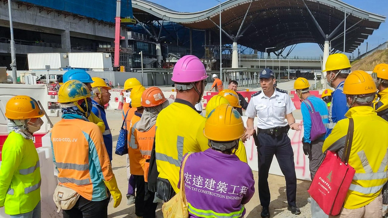 Construction workers protest over unpaid wages at Hong Kong side of mega bridge