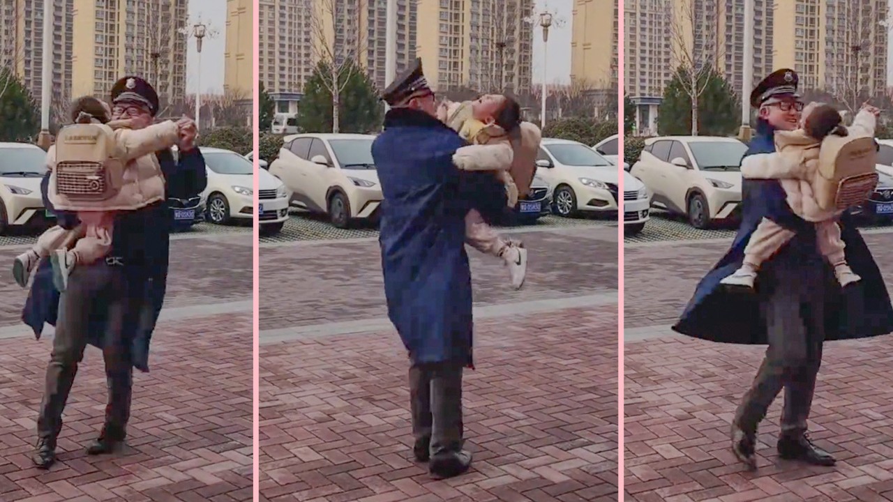 Millions praise China kindergarten guard for waltzing with girl upset by late arriving mum