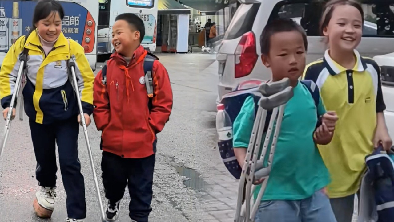 Brotherly love: China boy’s daily ritual of caring for sister with partly amputated leg lauded