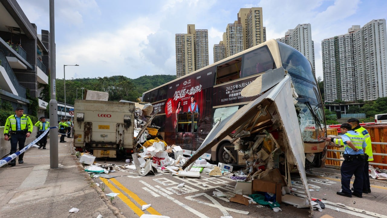 12 injured in bus-truck collision in Hong Kong residential district