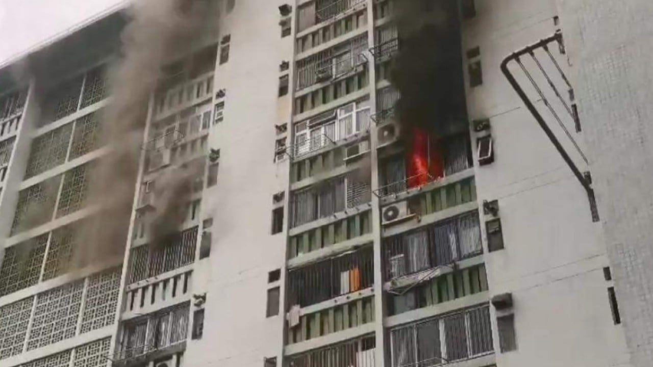 Man dies after plunging from building during blaze in Hong Kong’s Tsuen Wan