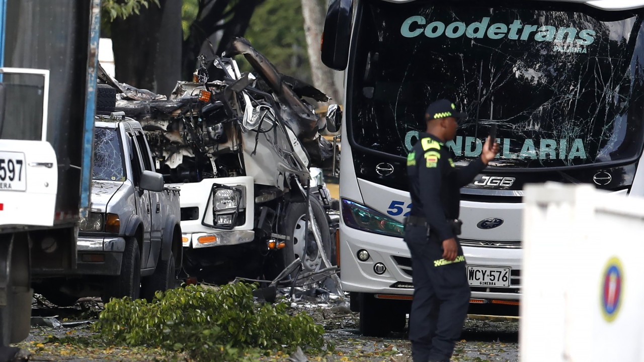 Car bomb and police helicopter attack in Colombia kill at least 18