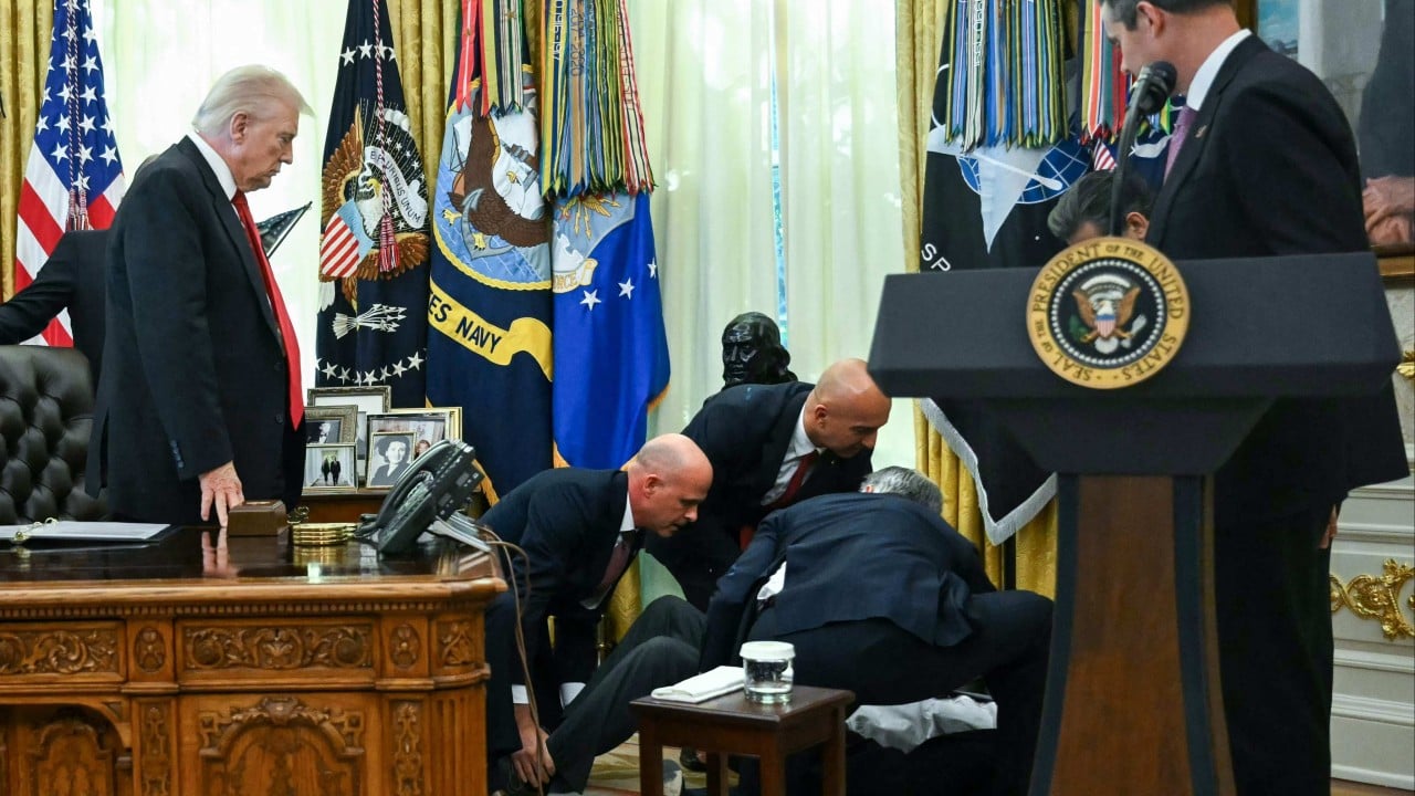 White House event paused as guest faints during Trump announcement