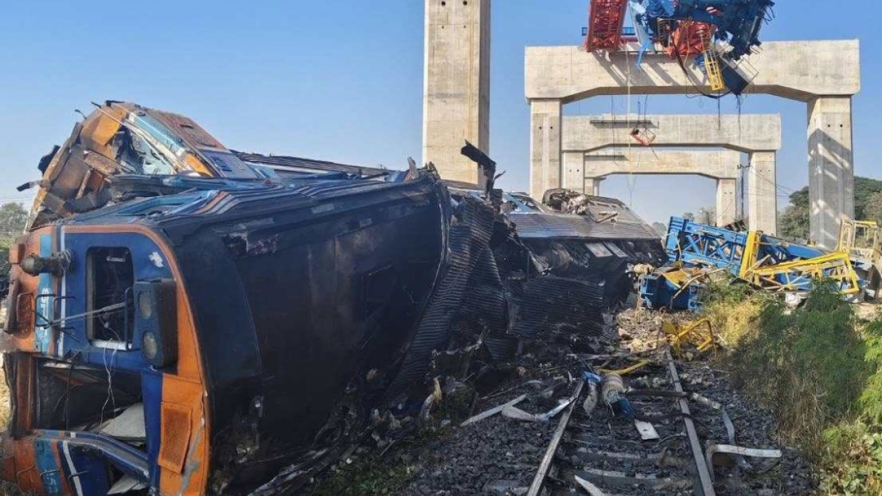 Crane collapses on train in Thailand, killing at least 22