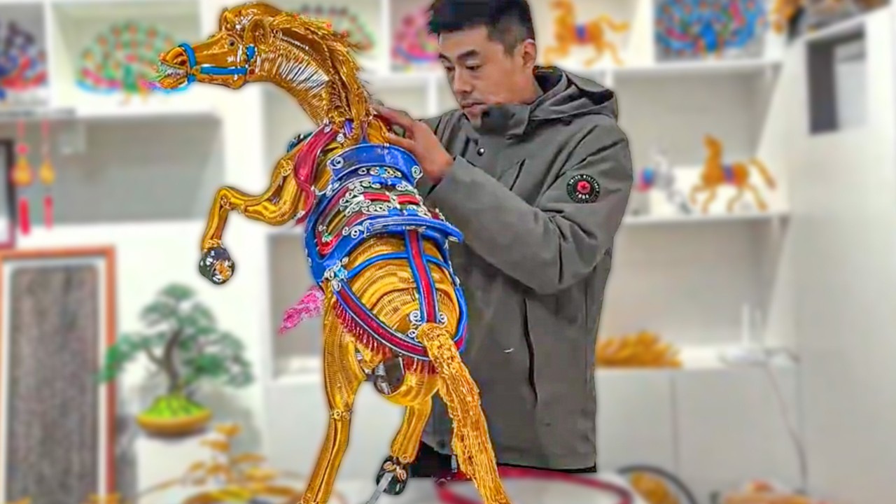 Chinese man crafts equine figure from 2,600 metres of aluminium to celebrate Year of the Horse
