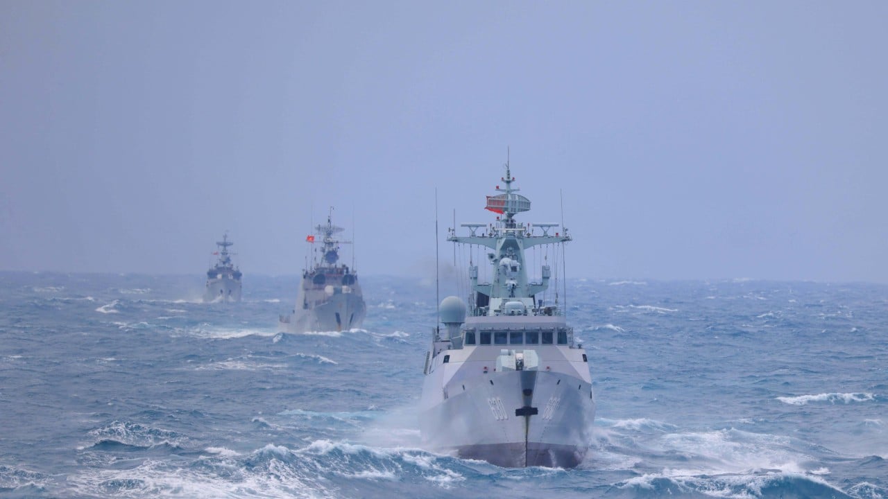 Chinese and Vietnamese naval vessels during joint exercise