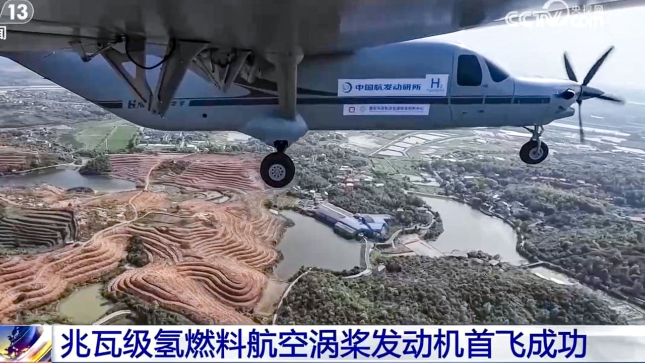 Hydrogen turboprop-powered unmanned aircraft in flight over China