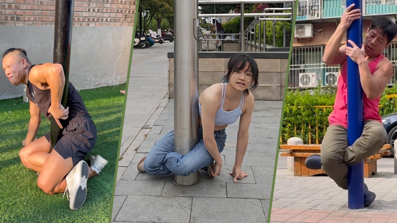 Climbing lamp posts cross-legged challenge goes viral in China with players often needing rescue