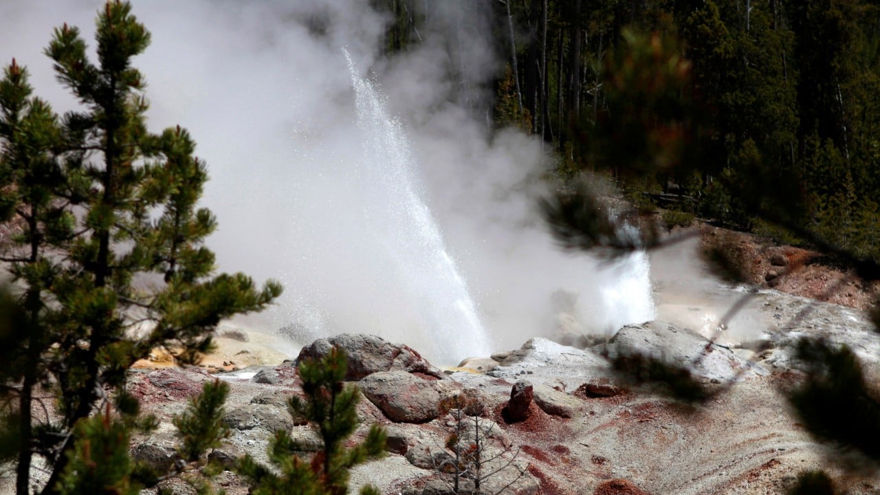 Yellowstone volcanic landscape with geothermal features