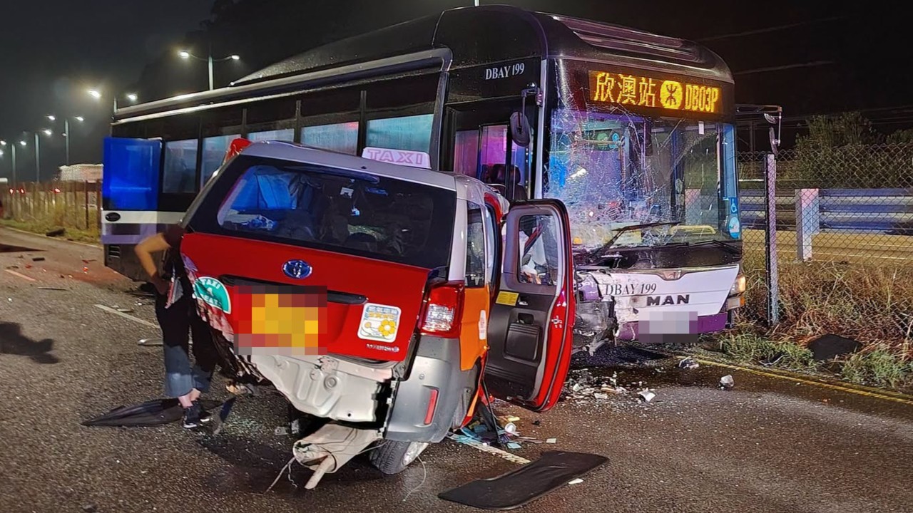 Taxi driver killed, 11 others injured as vehicle hits Discovery Bay bus, truck