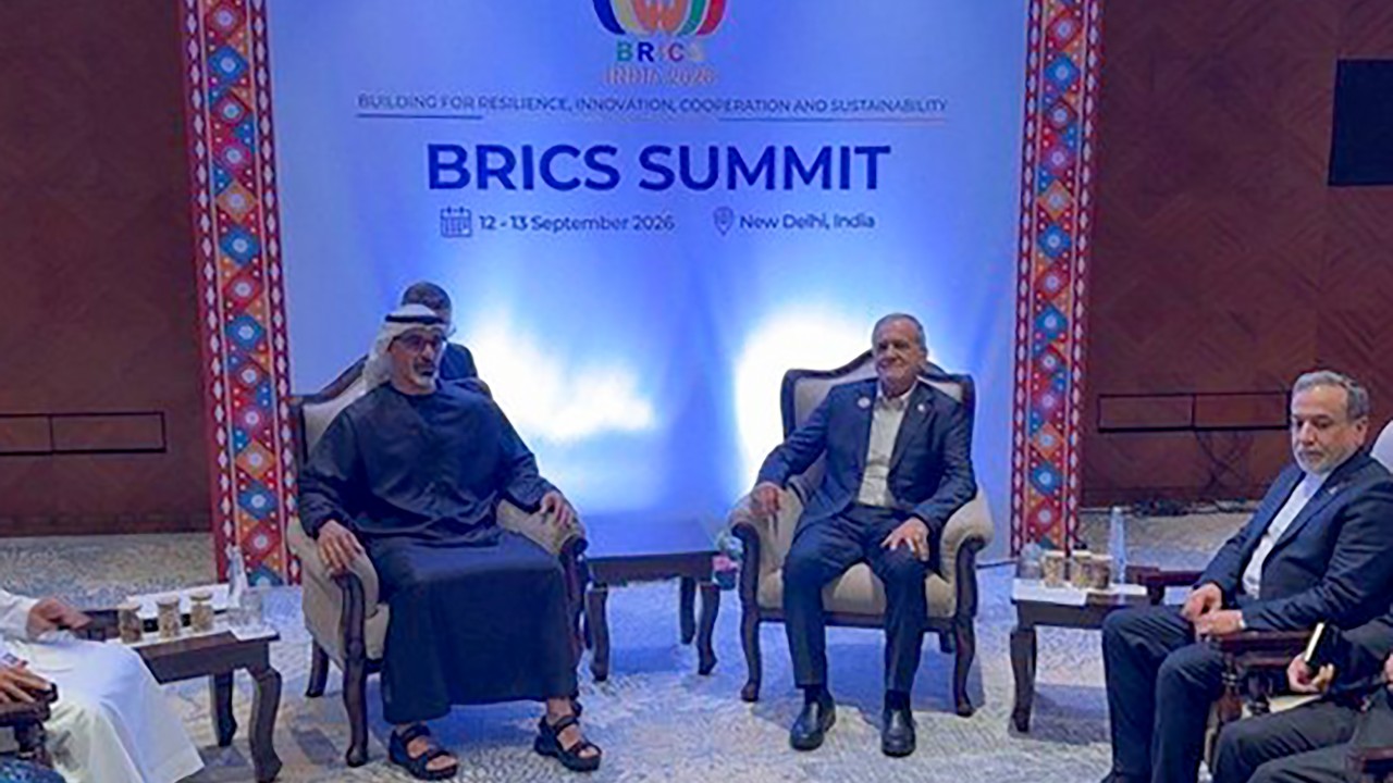 Iranian president, Abu Dhabi crown prince meet on sidelines of Brics summit in India