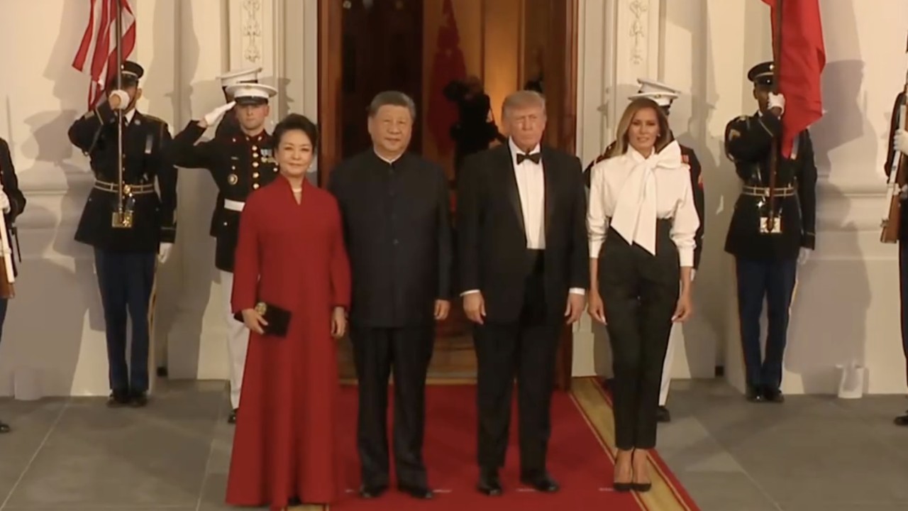 Xi Jinping and first lady Peng Liyuan arrive at White House for Trump’s state dinner