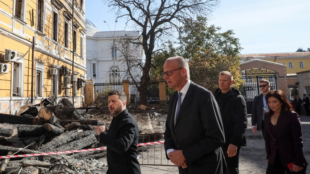 Russia strikes Kyiv bridge as Germany’s Merz visits, pledges aid