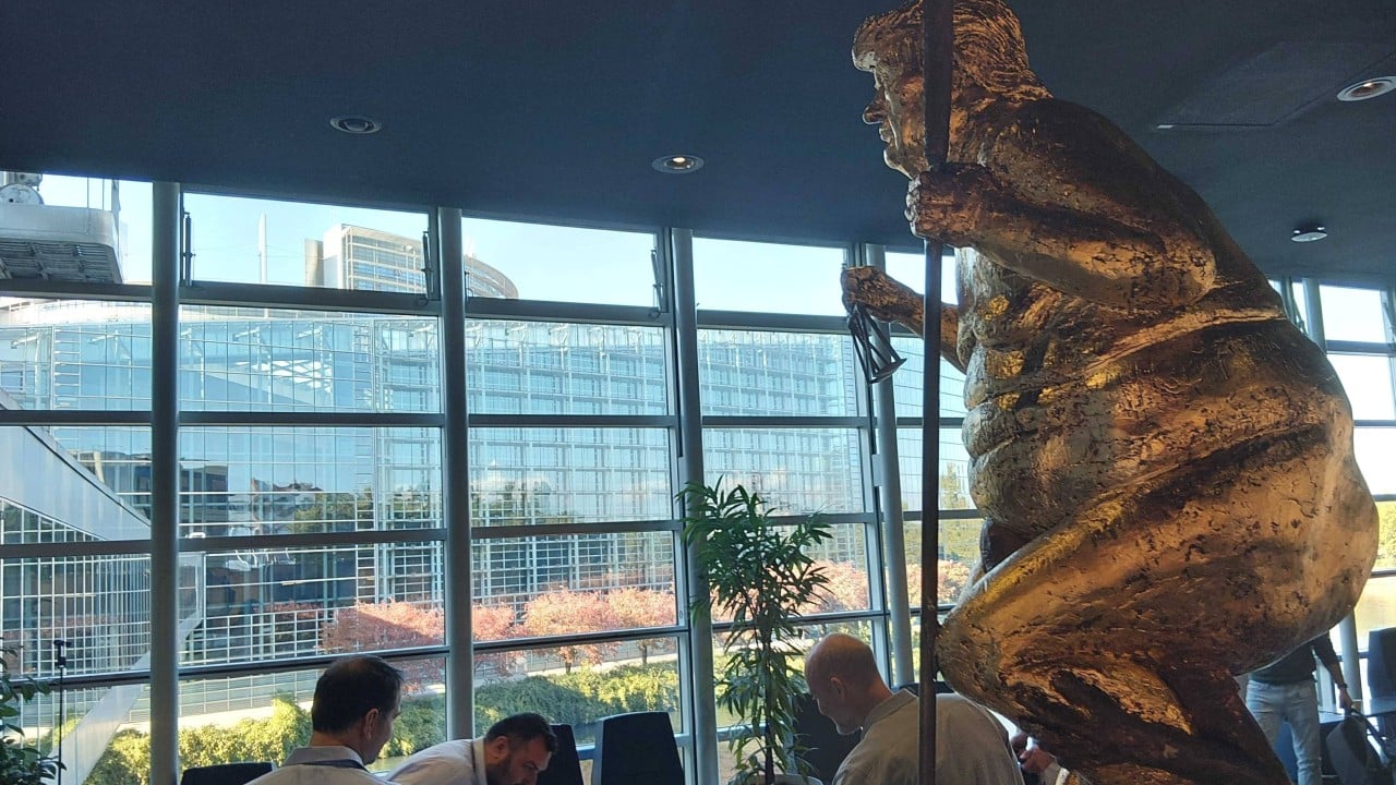 Naked, gilded Trump statue goes on display at EU Parliament