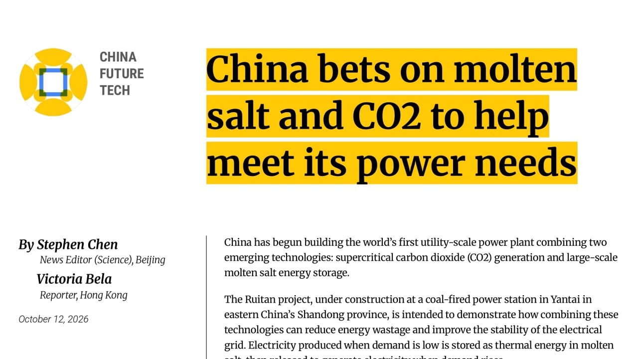 China bets on molten salt and CO2 to help meet its power needs