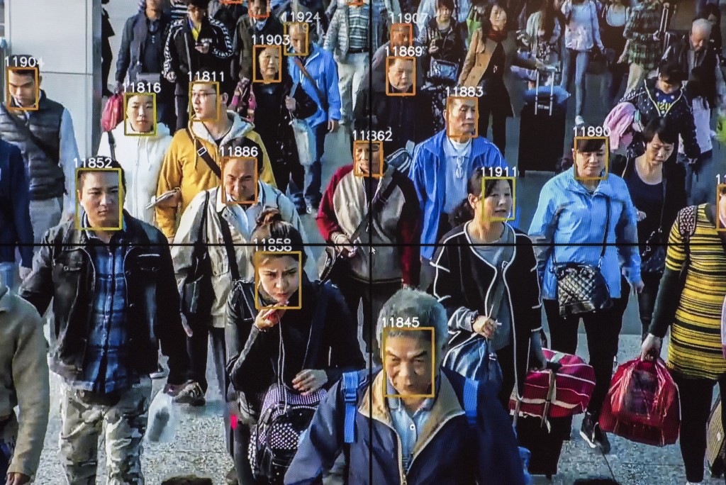A CCTV display using facial recognition in Beijing. (Picture: Gillies Sabrie)