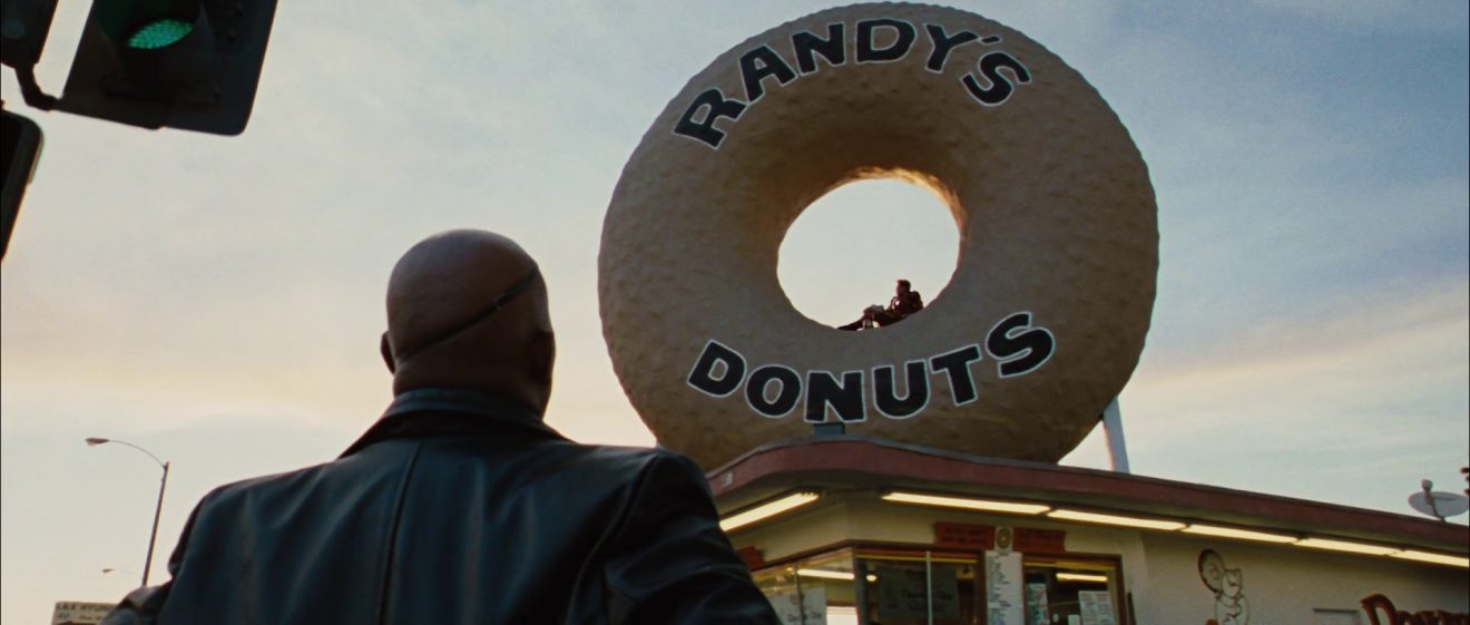 Nick Fury and Iron Man meeting at Randy’s Donuts in Iron Man 2. (Picture: Marvel Studios)