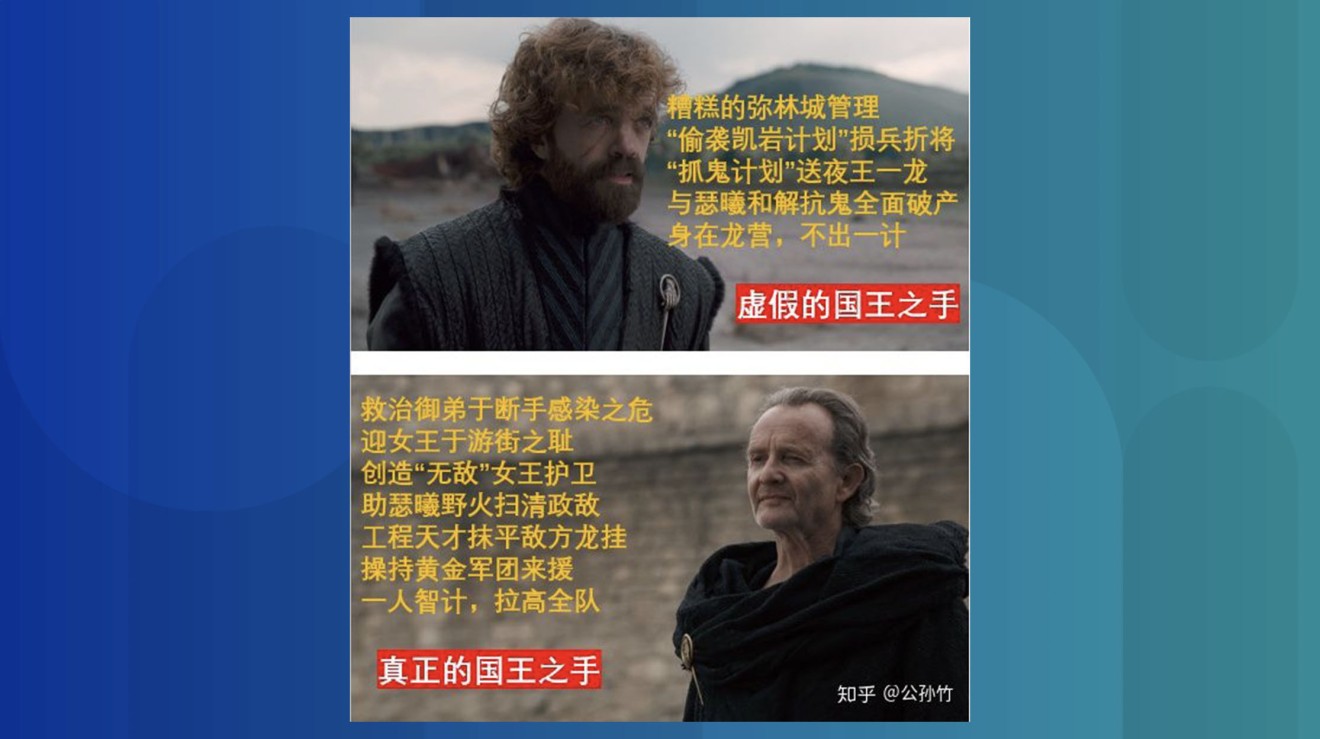 One post on Zhihu says Tyrion is a fake Hand of the Queen compared to Qyburn. (Picture: 公孙竹 on Zhihu)