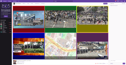 A Twitch stream showing live feeds from the protest.