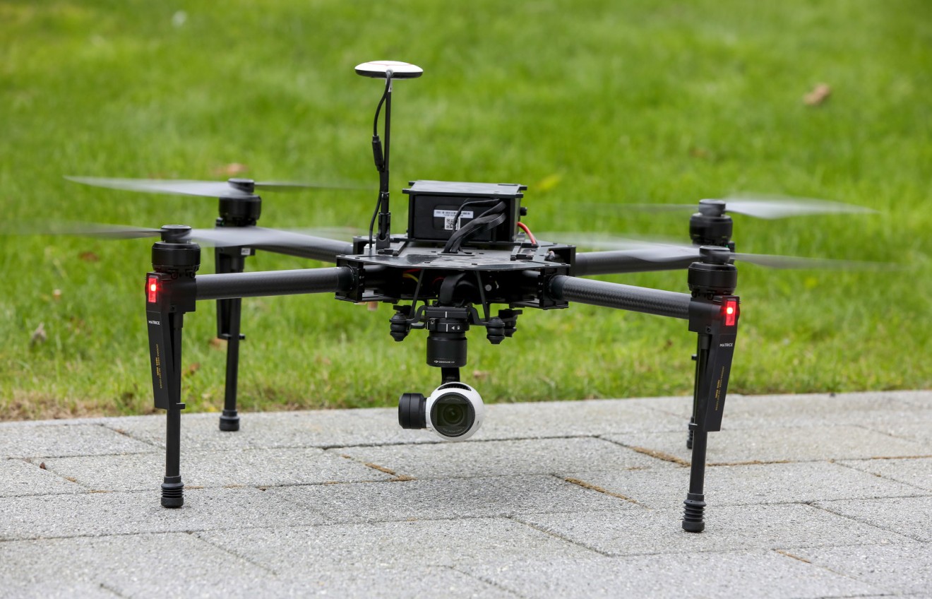 This DJI Matrice 100 drone is one of the company’s enterprise models. (Picture: Paul Faith/Bloomberg)