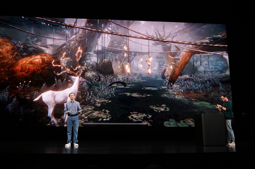 Yang Yang demonstrating Pascal’s Wager on stage at Apple’s keynote event on September 10, 2019. (Picture: Apple)