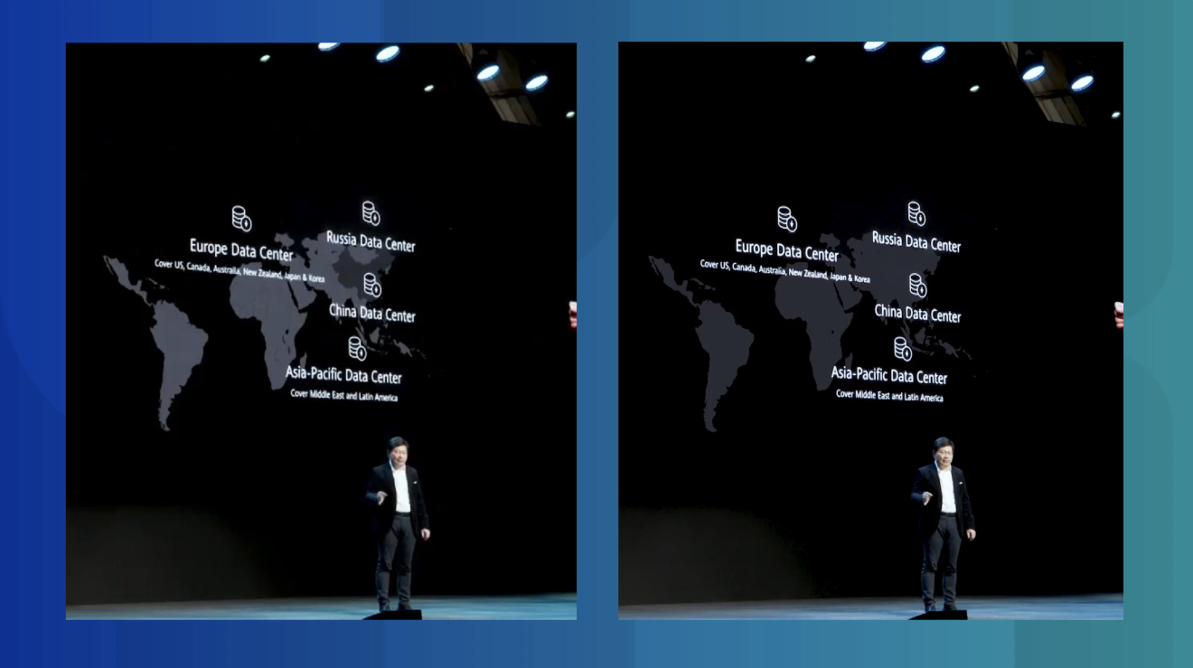 The map as shown in streams of Huawei’s launch event on Weibo (left) versus in a new video uploaded by Huawei on Tuesday (right). (Picture: Guancha.cn/Huawei)