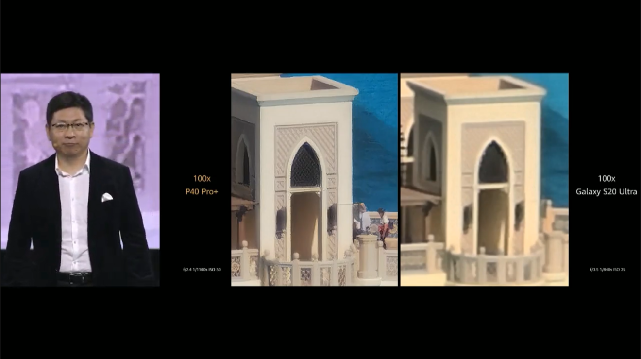 Huawei’s Richard Yu looking smug while comparing P40 Pro+ SuperZoom Array with the zoom on the Galaxy S20 Ultra.
