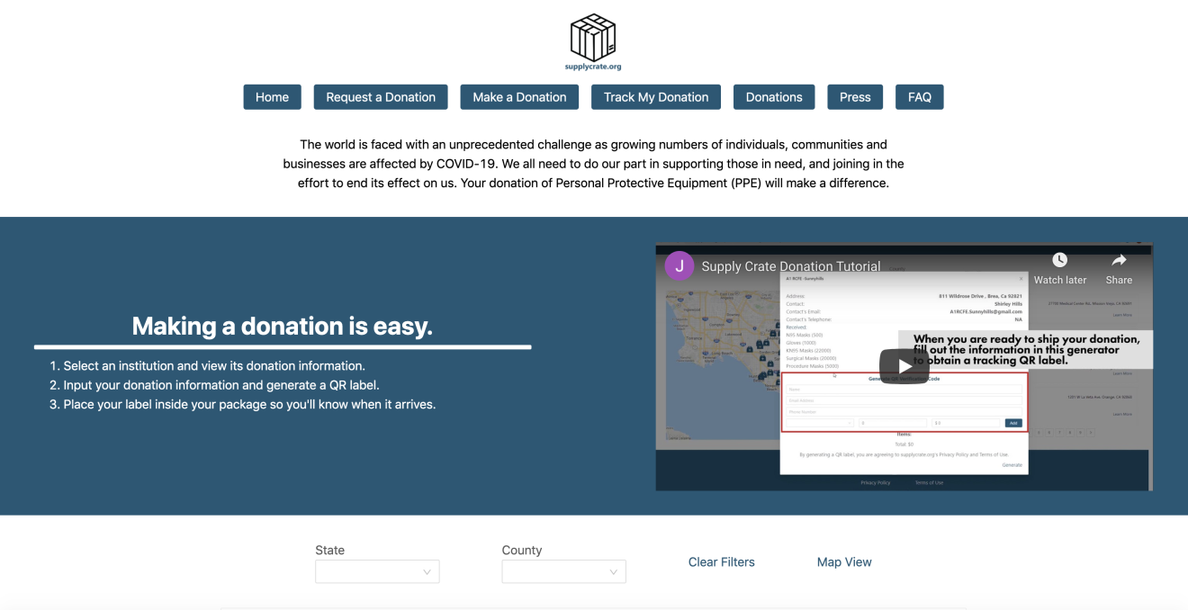 Supply Crate says it has facilitated 100 donations to more than 300 institutions. (Picture: Supply Crate)