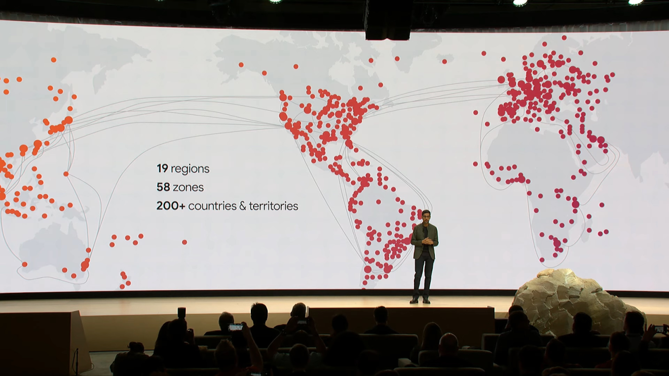 To convince you that Stadia is market-ready, Google shows off the hundreds of data centers it has around the world. (Picture: Google)