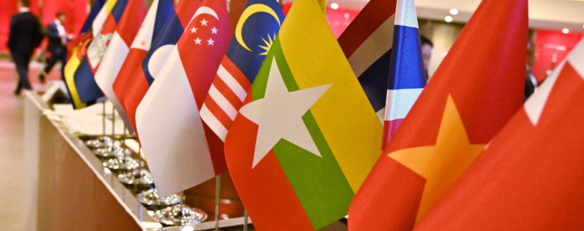 The national flags of the various countries attending the 35th Association of Southeast Asian Nations summit in Bangkok. Photo: AFP