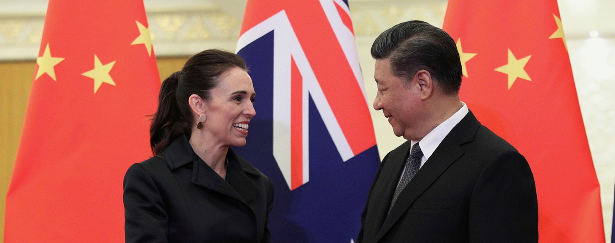New Zealand Prime Minister Jacinda Ardern and Chinese President Xi Jinping shake hands in the Great Hall of the People in Beijing, China in 2019. Photo: Reuters
