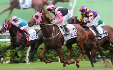Beauty Joy swoops late to win the Group Three Premier Cup at Sha Tin under Zac Purton. Photo: Kenneth Chan
