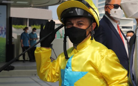 Silvestre de Sousa enjoys Lucky Sweynesse’s victory on the weekend. Photos: Kenneth Chan