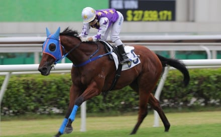 Untold Riches salutes under Keith Yeung at Sha Tin on Sunday. Photo: Kenneth Chan