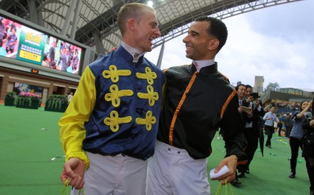 Zac Purton (left) and Joao Moreira are all smiles at the end of the 2017-18 season. Photos: Kenneth Chan