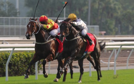 California Spangle (left) and Golden Sixty (right) battle to the line in the Group Two Jockey Club Mile (1,600m) at Sha Tin on November 20. Photo: Kenneth Chan
